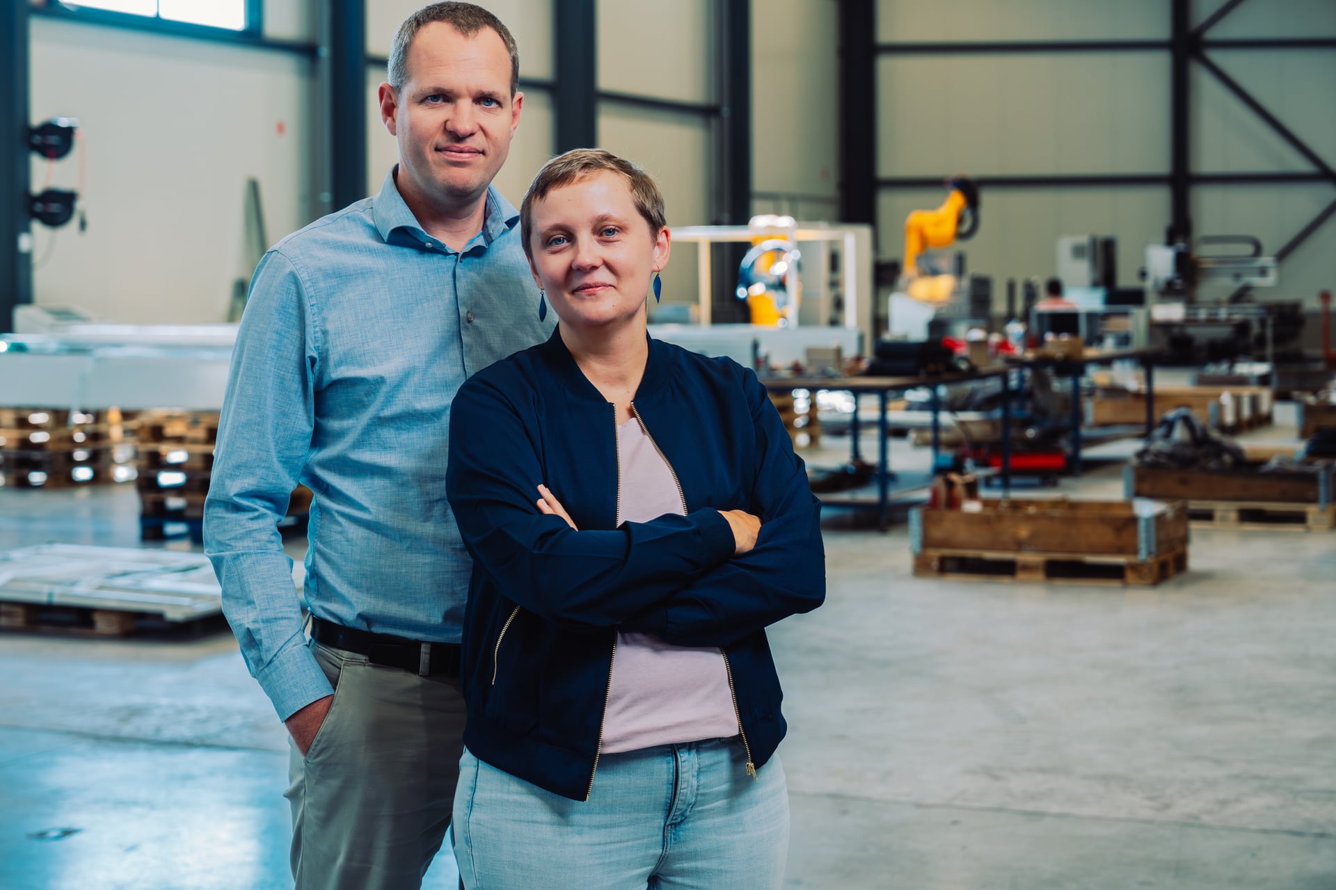 Lander Debruyne and Lieselot Verdonck in the new building.